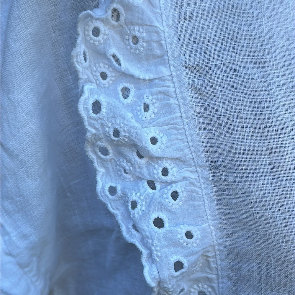 Terzo Millennio medium white linen top made in Italy 🇮🇹 eyelet shirt ruffle - Picture 7 of 8